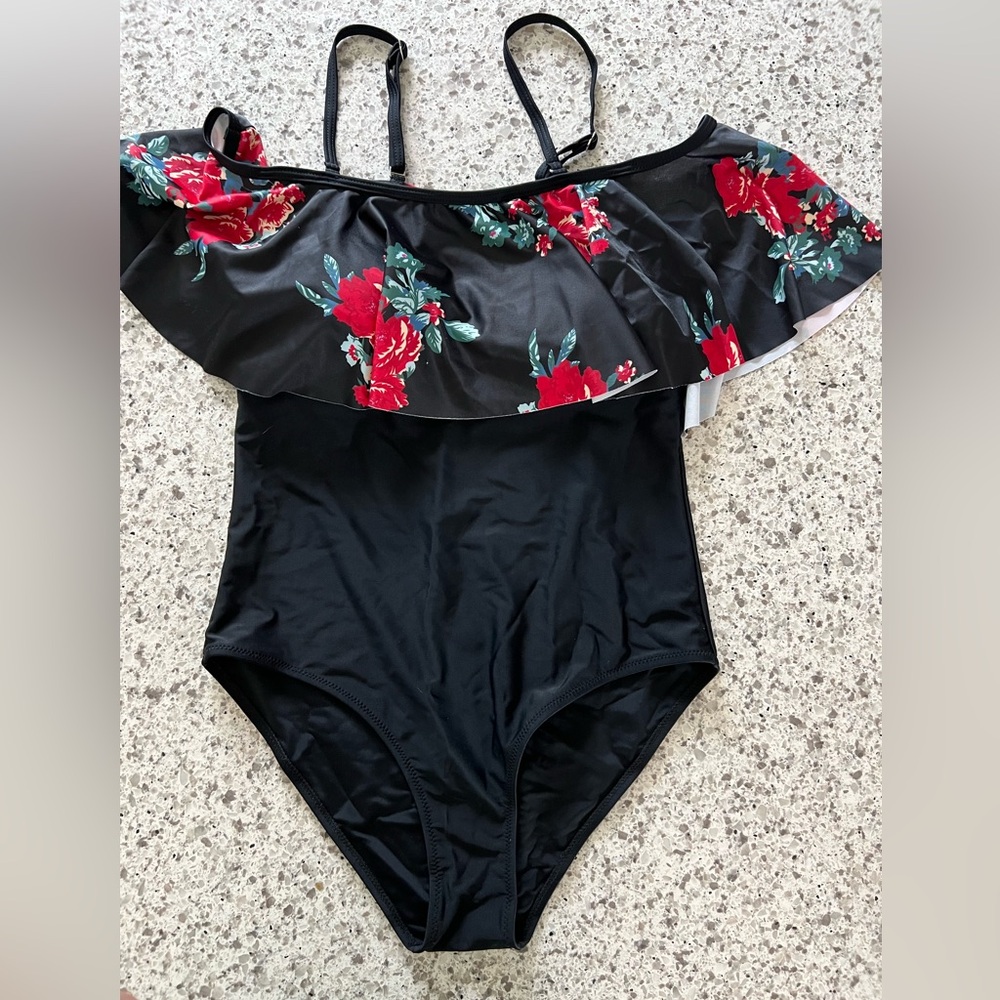 Floral Black One Piece Swimsuit
